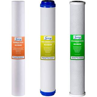 ISpring F3WCB32-O 20 """" X 2,5 """" Vandfiltre til RCB3P og WCB32C-GAC vandfiltersystemer Et sedimentfilter Et GAC-filter Et kulstofblokfilter