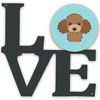 """" Caroline's Treasures Checkerboard Blue Chocolate Brown Poodle Metal Artwork Love Wall-decor multicolor """"