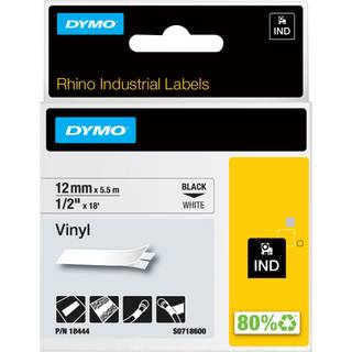 Dymo Tape Rhino 12 mm x 5,5 m vinyl Sort / Hvid