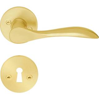 Beslagsboden Design dørgreb med roset og nøgleskilt, indendørs, 110 mm, børstet messing