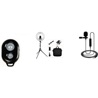 Ring Light XXL med Stativ, Bluetooth Selfie Udløser og Clip-On Mikrofon med 6m Kabel til Smartphones & Kameraer