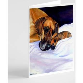 Natural Eared Fawn Great Dane Momma og Puppy lykønskningskort og konvolutter Pack of 8