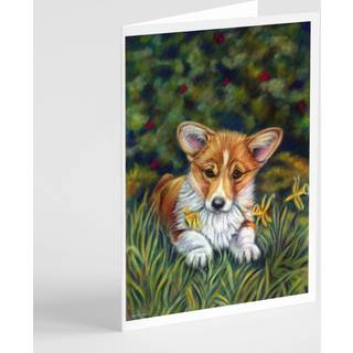 Corgi hvalp og påskeliljer lykønskningskort og konvolutter pakning af 8