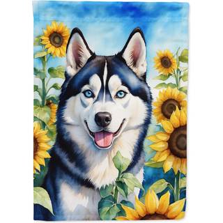 Carolines skatte DAC6164CHF Siberian Husky i Sunflowers House Flag Stor veranda ærme pol dekorativt uden for gårdsport Banner Artwork Wall Hangin