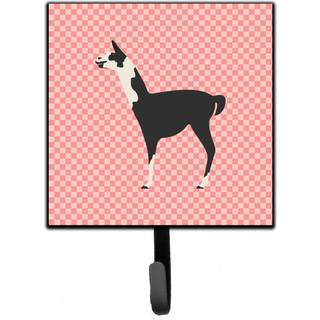 """" Caroline's Treasures Llama Q 'Ara Pink Check Wall Hook Small Multicolor """"