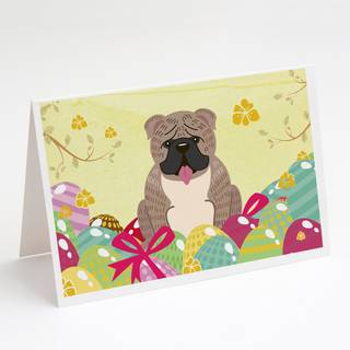 Påskeæg Engelsk Bulldog Grey Brindle lykønskningskort og konvolutter Pakke med 8
