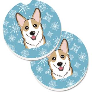 """" Caroline's Treasures Snowflake Sable Corgi Set med 2 Cup Holder Car Coasters BB1687Carc 2.56 Multicolor """"