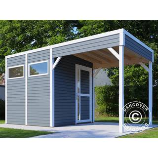 Redskabsskur Redskabsrum Haveskur i træ m/udhæng, Bertilo Cubus 2L, 4,49x2,34x2,32m, 5,1m²+ 5,15m², Grå