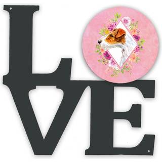 """" Caroline's Treasures Jack Russell Terrier #2 Pink Flowers Metal Artwork Love Wall-decor multicolor """"