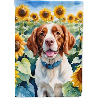 Caroline's Treasures DAC6040CHF Brittany Spaniel i Sunflowers House Flag Stor veranda ærme pol dekorativt uden