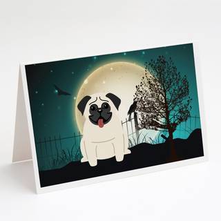 Halloween Scary Pug Cream lykønskningskort og konvolutter pakning af 8