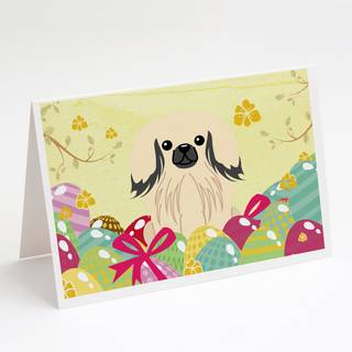 Påskeæg pekingese fløde lykønskningskort og konvolutter pakning af 8
