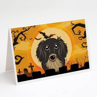 Halloween Longhair Black og Tan Dachshund lykønskningskort og konvolutter Pack of 8
