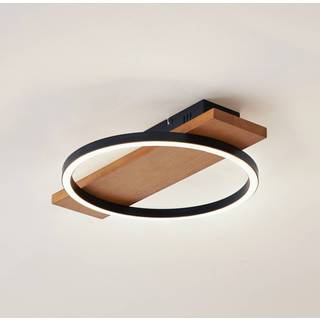 Lindby LED-loftlampe Galad, sort, træ, 30 cm, dæmpbar