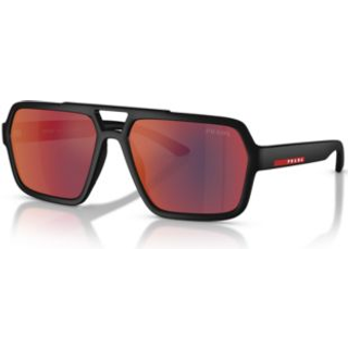 Prada Linea Rossa Mand PS A06S DG008F Solbriller Injiceret Sort Grå Pilot Spejlet