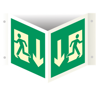 Flugtvej nedad, vinkelskilte - Efterlysende alu. - 150 x 150 mm