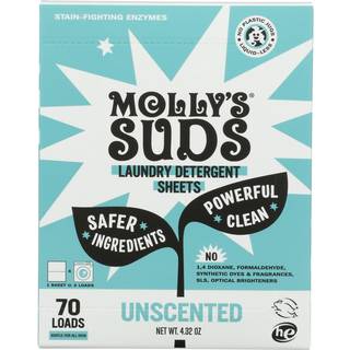 Mollys SUDS Vaskeri Detergent Sheets | Blid mod følsom hud kraftig biobaserede enzymer pletbekæmpelse | Liquidløs og plastfri emballage | 70 bela