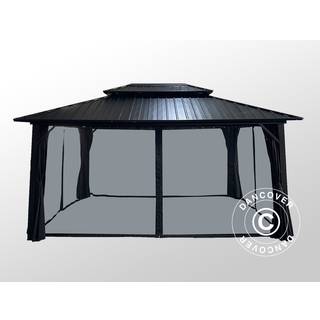 Pavillon /Havepavillon San Francisco m/sidevægge og myggenet, 3,65x4,85m, Sort