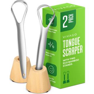 Vivago tunge skraber til voksne med indehaver (2 pakke) - metal tunge skraber til tunge rengøring og reduktion af dårlig åndedrag - rustfrit stål