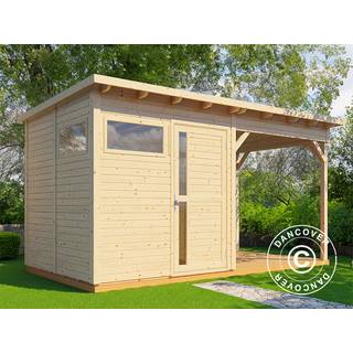 Redskabsskur Redskabsrum Haveskur i træ m/udhæng, Bertilo Pentus 2L, 4,49x2,34x2,33m, 5,1m²+5,1m², Natur