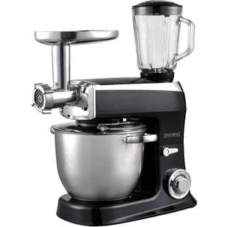 Planetary Mixer 3 in 1 With Blender, Meat Grinder, Whisk, Dough Hook, Mixing Hook - 2100W - 1.5 L Glass Jug - 7.5 Liters stainless Steel Bowl - Black - Royalty Line