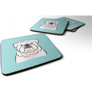 """" Caroline's Treasures BB1158FC Checkerboard Blue White English Bulldog Foam Coaster (Sæt på 4) 3,5 """" ""H X 3,5"" """" ""W Multicolor"" ""