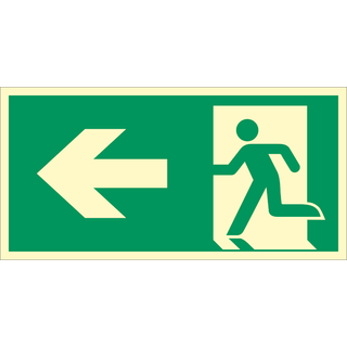 Nødudgang venstre - Efterlysende aluminium - 100 x 200 mm