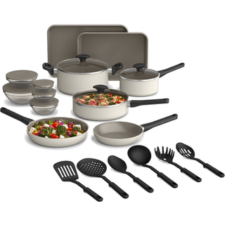 Bella 21 stykker køkken sæt med Evergood keramisk nonstick coating opvaskemaskine & ovn sikker alle komfurer kompatible tempererede glas låg og c