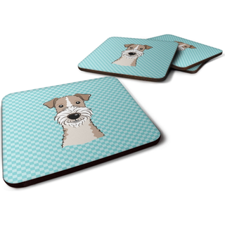 """" Caroline's Treasures BB1185FC Checkerboard Blue Wire Haired Fox Terrier Foam Coaster (Sæt på 4) 3.5 """" ""H X 3,5"" """" ""W Multicolor"" ""