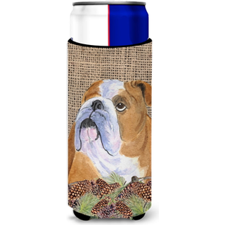 Caroline's Treasures SS4082MUK Bulldog Engelsk p? faux jute med fyrretr?er ultra hugger til slanke d?ser kan k?ligere ?rme hugger maskine vaskbar