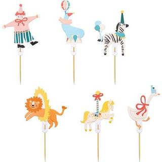 6 stk. Cirkus Cupcake Topper i farvemix 9-11,5 cm – bring magien til festen