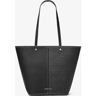 MK Flora Large Signature Logo and Leather Tote Bag - Black - Michael Kors - ONE SIZE