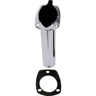 Stangholder til båd (indbygget), til 1 fiskestang, med vinklet flange + låg, rustfrit stål, sølv