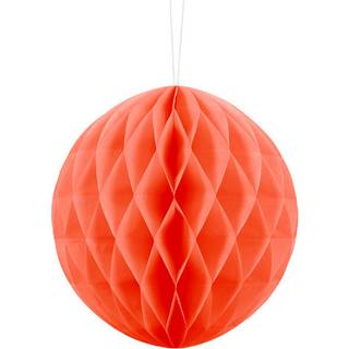 1 stk. Honeycomb kugle i orange, diameter ca. 20 cm, genanvendelig med klips til montering og brug