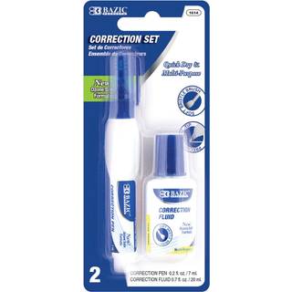 Bazic Metal Tip Correction Pen & Correction Fluid (2/Pack)