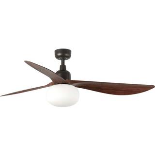 FARO BARCELONA Loftventilator med lys Outwood, brun, DC, støjsvag, Ø150cm dæmpbar, Sort, Stue/spisestue, Plast, Moderne