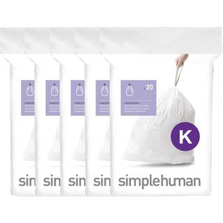 SimpleHuman Code k tilpasset pasning af trækker affaldsposer i dispenser pakker 100 tæller 35-45 liter / 9,2-12 gallon hvid