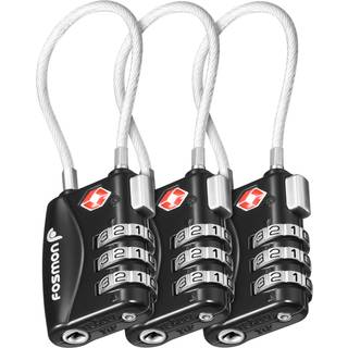 TSA-accepterede kabelbagagel?se Fosmon (3-pack) 3-cifret kombinationsh?ngel?s med legeret krop og nulstillelige koder til rejsetaske kuffertskabe