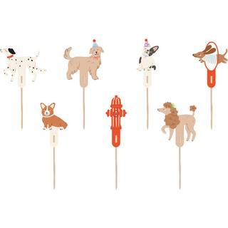 7 stk. Cupcake toppers med søde hunde – farverigt sæt med unikke designs
