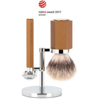Mühle x Mark Braun Barbersæt med DE-skraber, Barberkost og holder, Hexagon, Aluminium Bronze