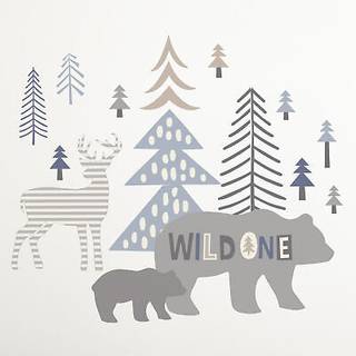 Levtex Baby - Logan Resuable Wall Decal - Bears hjorte træer - Gray Taupe Navy Blue - Nursery tilbehør - Størrelse: 36 x 33 in.
