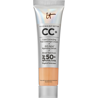 IT Cosmetics CC+ Cream Travel (Neutral Tan) - Fulddkkende foundation med SPF 50 farvekorrektor og anti-aldringsserum formuleret med niacinamid o