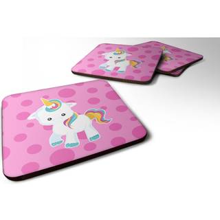 """" Caroline's Treasures Pink Polkadot Unicorn Foam Coaster Set på 4 3,5 multicolor """"