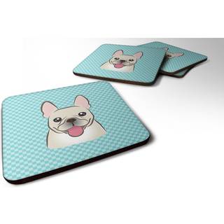 """" Caroline's Treasures BB1176FC Checkerboard Blue French Bulldog Foam Coaster (Sæt på 4) 3,5 """" ""H X 3,5"" """" W Multicolor """"