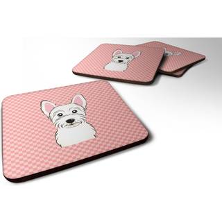 """" Caroline's Treasures BB1226FC Checkerboard Pink Westie Foam Coaster (Sæt på 4) 3.5 """" ""H X 3,5"" """" W Multicolor """"
