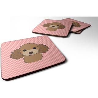 """" Caroline's Treasures BB1256FC Checkerboard Pink Chocolate Brown Poodle Foam Coaster (Sæt på 4) 3,5 """" ""H X 3,5"" """" ""W Multicolor"" ""