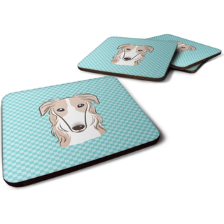 """" Caroline's Treasures BB1166FC Checkerboard Blue Borzoi Foam Coaster (Sæt på 4) 3,5 """" ""H X 3,5"" """" W Multicolor """"