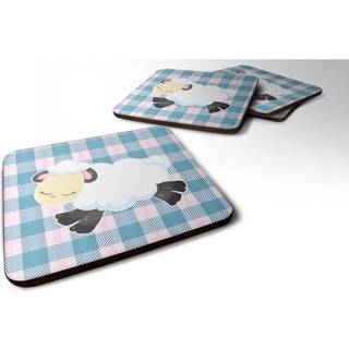 """" Caroline's Treasures får på Blue Gingham Foam Coaster Set på 4 3,5 multicolor """"