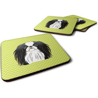 """" Caroline's Treasures BB1292FC Checkerboard Lime Green Japanese Chin Foam Coaster (Sæt på 4) 3,5 """" ""H X 3,5"" """" ""W Multicolor"" ""