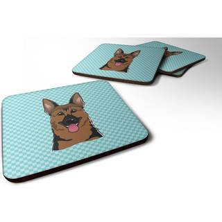 """" Caroline's Treasures BB1149FC Checkerboard Blue German Shepherd Foam Coaster (Sæt på 4) 3,5 """" ""H X 3,5"" """" ""W Multicolor"" ""